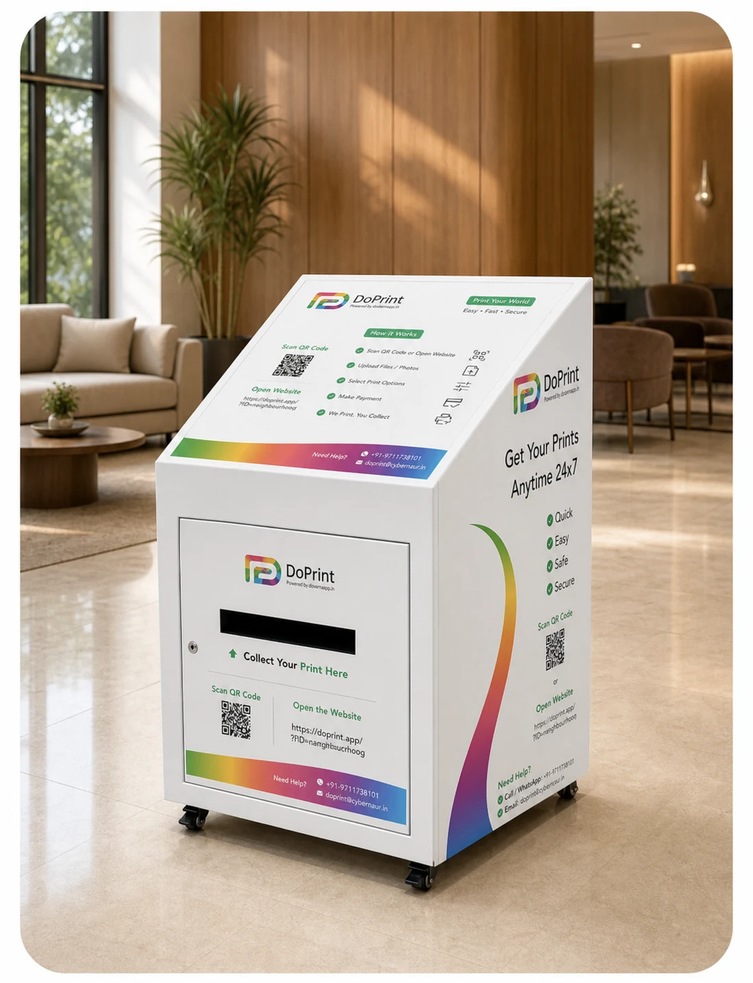 DoPrint Compact Kiosk in a residential society clubhouse